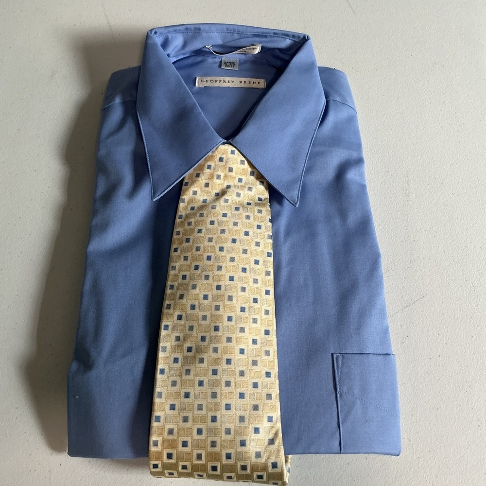 NWT Vtg Geoffrey Beene Blue Dress Shirt & Silk Tie, Large 16-16.5, 32/33